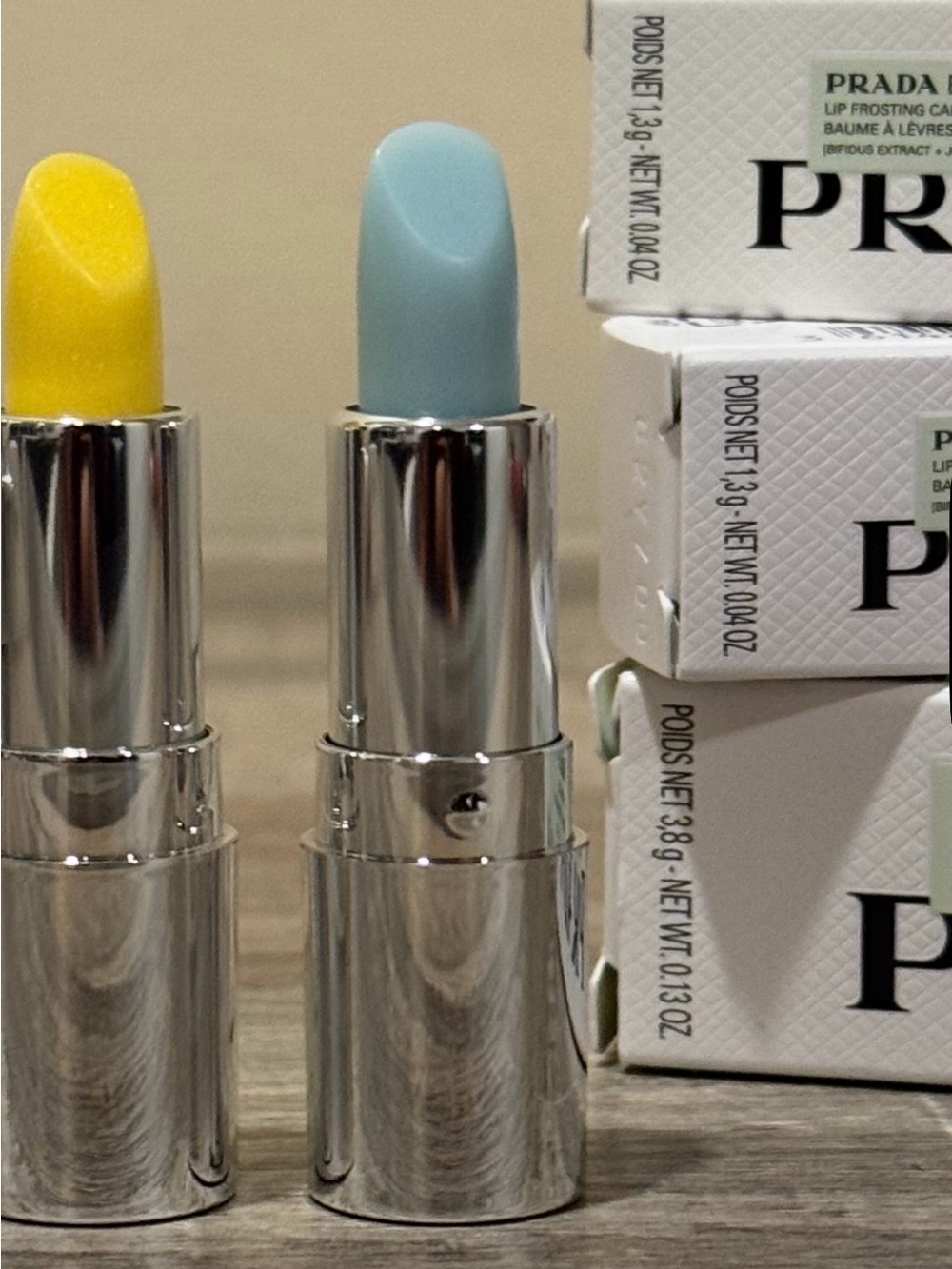 Prada Yellow, Green & Light Blue Lip Balms - trio